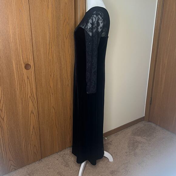 Vtg 90s Robbie Bee Velvet Maxi Dress Floral Mesh Sparkle Witchy Goth Wednesday - Picture 4 of 10